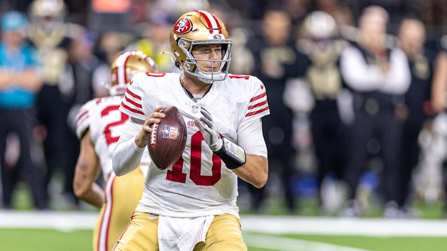 Mac Jones stands in the pocket for the 49ers