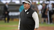 Oakland Raiders defensive coordinator Paul Guenther reacts during the game against the Los Angeles Rams at the Oakland-Alameda County Coliseum. The Rams defeated the Raiders 33-13.  Mandatory Credit: Kirby Lee-Imagn Images