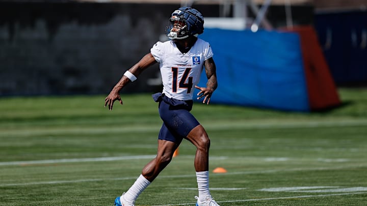 Jul 23, 2025; Englewood, CO, USA; Denver Broncos wide receiver Courtland Sutton (14) during Denver Broncos Training Camp. Mandatory Credit: Isaiah J. Downing-Imagn Images