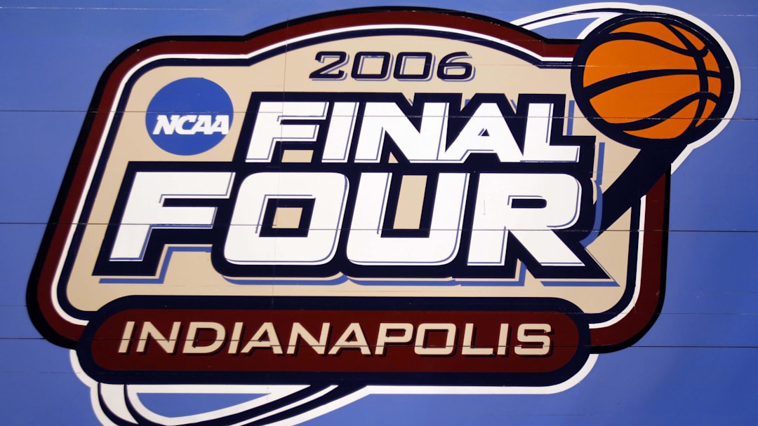 Apr 1, 2010; Indianapolis, IN, USA; A view of the 2006 Final Four logo in preparation for the Final Four of the 2010 NCAA mens basketball tournament at Lucas Oil Stadium. Mandatory Credit: Bob Donnan-Imagn Images