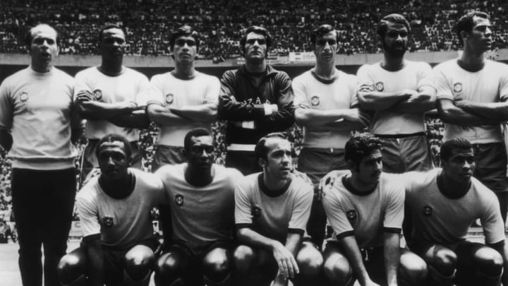 Rivelino, Felix, Jairzinho, Clodoaldo, Carlos Alberto, Tostao, Everaldo, Paulo Cesar, Brito, Pele, Socrates, Piazza