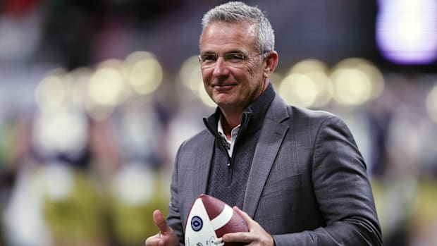 Urban Meyer looks on during the second half the 2025 CFP National Championship college football game.