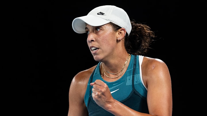 Jan 24, 2025; Melbourne, Victoria, Australia; Madison Keys of United States of America celebrates during her match against Iga Swiatek of Poland in the semifinals of the women's singles at the 2025 Australian Open at Melbourne Park. Mandatory Credit: Mike Frey-Imagn Images Jan 24, 2025; Melbourne, Victoria, Australia; Madison Keys of United States of America celebrates during her match against Iga Swiatek of Poland in the semifinals of the women's singles at the 2025 Australian Open at Melbourne Park. Mandatory Credit: Mike Frey-Imagn Images