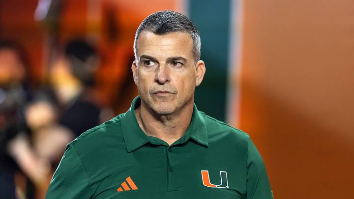 Jan 19, 2026; Miami Gardens, FL, USA; Miami Hurricanes head coach Mario Cristobal against the Indiana Hoosiers during the College Football Playoff National Championship game at Hard Rock Stadium. Mandatory Credit: Mark J. Rebilas-Imagn Images