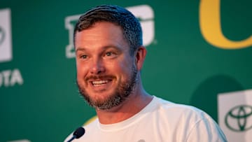 Oregon coach Dan Lanning speaks during Oregon football’s Media Day on July 28, 2025, at Autzen Stadium in Eugene.