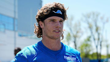 Detroit Lions wide receiver Isaac TeSlaa speaks after practice during rookie minicamp at Meijer Performance Center in Allen Park on Friday, May 9, 2025.