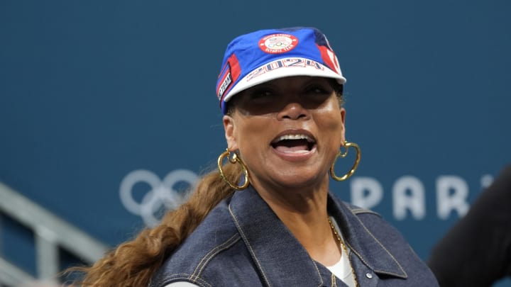 Jul 28, 2024; Villeneuve-d'Ascq, France; Queen Latifah after a game between the United States and Serbia during the Paris 2024 Olympic Summer Games at Stade Pierre-Mauroy. Mandatory Credit: John David Mercer-USA TODAY Sports