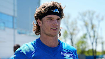 Detroit Lions wide receiver Isaac TeSlaa speaks after practice during rookie minicamp at Meijer Performance Center in Allen Park on Friday, May 9, 2025.