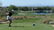 May 23, 2021; Scottsdale, Arizona, USA; Wake Forest golfer Emilia Migliaccio tees off on the 18th during the NCAA Women's Golf Championship at Grayhawk Golf Club. Mandatory Credit: Joe Camporeale-Imagn Images