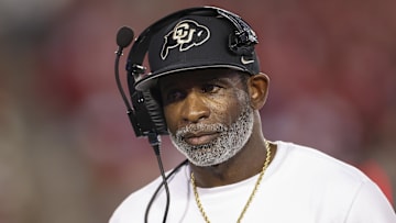 Sep 12, 2025; Houston, Texas, USA; Colorado Buffaloes head coach Deion Sanders looks on from the sideline during the first half against the Houston Cougars at TDECU Stadium. Mandatory Credit: Troy Taormina-Imagn Images