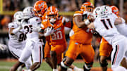Oct 18, 2025; Stillwater, Oklahoma, USA; Oklahoma State Cowboys running back Rodney Fields Jr. (20) runs the ball during the first half against the Cincinnati Bearcats at Boone Pickens Stadium. Mandatory Credit: William Purnell-Imagn Images