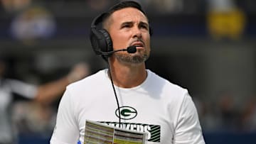 Green Bay Packers head coach Matt LaFleur on the sidelines during the second quarter against the Los Angeles Rams at SoFi Stadium. 