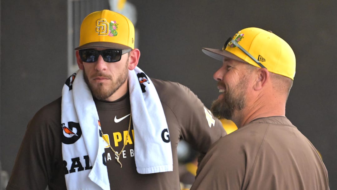 Padres pitcher Joe Musgrove (44) in the dugout during the game against the Milwaukee Brewers at Peoria Sports Complex on Feb. 23, 2026 Padres pitcher Joe Musgrove (44) in the dugout during the game against the Milwaukee Brewers at Peoria Sports Complex on Feb. 23, 2026