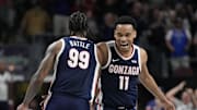 Gonzaga Bulldogs guard Khalif Battle (99) and guard Nolan Hickman (11) were selected to the Portsmouth Invitational.