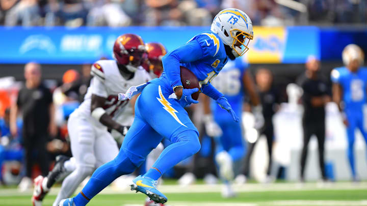 Keenan Allen runs after making a catch for the Los Angeles Chargers