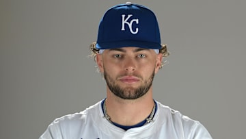 Feb 19, 2025; Surprise, AZ, USA; Kansas City Royals catcher Carter Jensen (74) poses for a photo during media day. Mandatory Credit: Jayne Kamin-Oncea-Imagn Images  