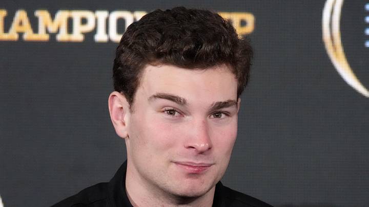 Jan 20, 2026; Miami, FL, USA; Indiana Hoosiers quarterback Fernando Mendoza during the CFP Champions press conference at Marriott Marquis Miami. Mandatory Credit: Kirby Lee-Imagn Images