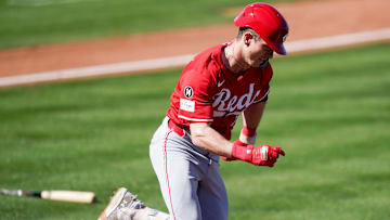 Cincinnati Reds Cooper Bowman (53) attempts to make a run for first base.