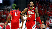 Feb 4, 2025; Oxford, Mississippi, USA; Mississippi Rebels guard Dre Davis (14) reacts during the first half against the Kentucky Wildcats at The Sandy and John Black Pavilion at Ole Miss. Mandatory Credit: Petre Thomas-Imagn Images