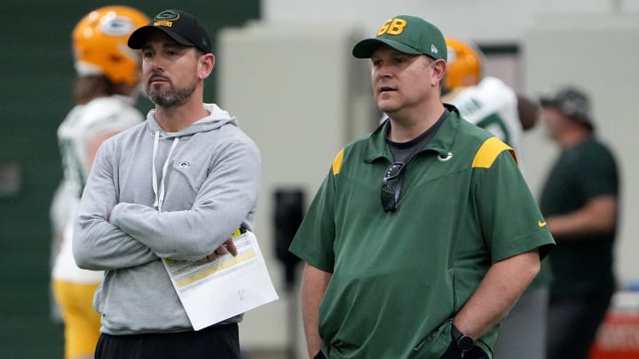 Green Bay Packers head coach Matt LaFleur, left, and general manager Brian Gutekunst