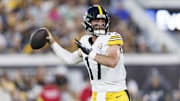 Aug 9, 2025; Jacksonville, Florida, USA; Pittsburgh Steelers quarterback Skylar Thompson (17) throws the ball against the Jacksonville Jaguars during the second quarter at EverBank Stadium. Mandatory Credit: Morgan Tencza-Imagn Images