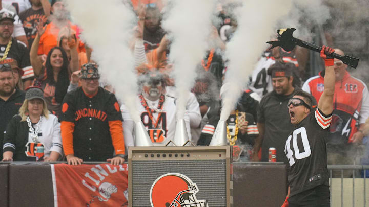 WWE Superstar The Mix hypes up the crowd before kickoff of the first quarter of the NFL Week 1 game between the Cleveland Browns and the Cincinnati Bengals at FirstEnergy Stadium in downtown Cleveland on Sunday, Sept. 10, 2023. The Browns led 10-0 at halftime.