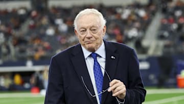 Jan 5, 2025; Arlington, Texas, USA;  Dallas Cowboys owner Jerry Jones before the game against the Washington Commanders at AT&T Stadium. Mandatory Credit: Kevin Jairaj-Imagn Images