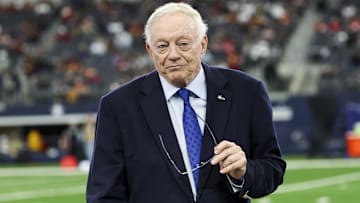 Jan 5, 2025; Arlington, Texas, USA;  Dallas Cowboys owner Jerry Jones before the game against the Washington Commanders at AT&T Stadium. Mandatory Credit: Kevin Jairaj-Imagn Images
