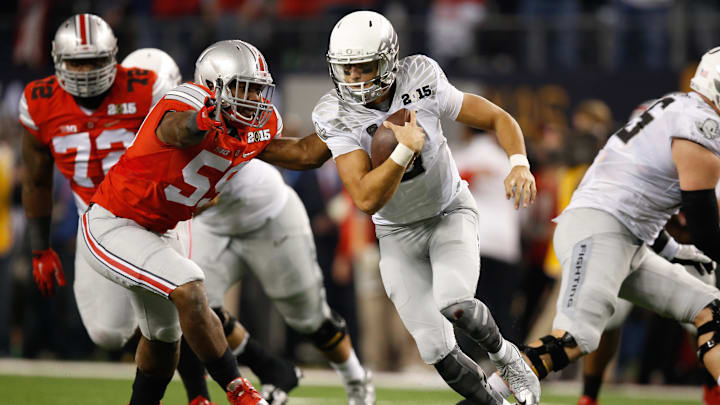  Marcus Mariota is Oregon's only Heisman winner and the career leader in wins, yards and touchdowns. Mandatory Credit: Tim Heitman-Imagn Images