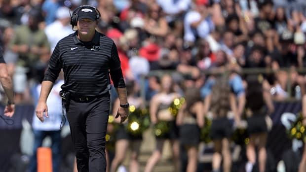 Purdue Boilermakers head coach Barry Odom walks on the sidelines