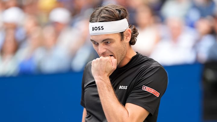 Taylor Fritz shows his frustration during the men's singles final of the 2024 U.S. Open tennis tournament at USTA Billie Jean King National Tennis Center in Flushing, New York on Sept. 8, 2024.