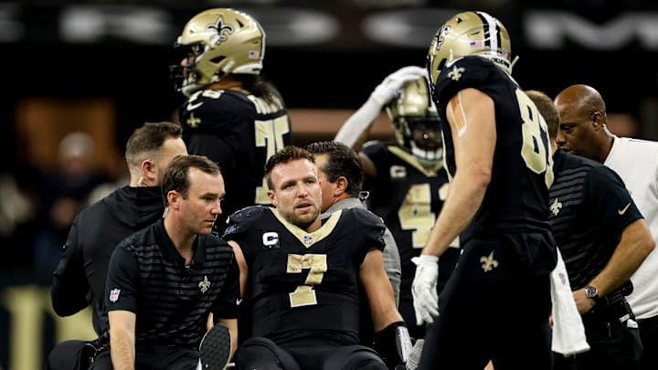 Saints' versatile, real-life action figure Taysom Hill tore the anterior cruciate ligament in his left knee Sunday and is done for the season.
