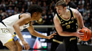 Purdue Boilermakers guard Braden Smith (3) drives to the basket  against the Marquette Golden Eagles in a November 2022 game.