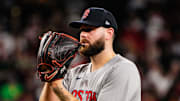 Sep 6, 2025; Phoenix, Arizona, USA;  Boston Red Sox pitcher Lucas Giolito (54) pitches against the Arizona Diamondbacks during the third inning at Chase Field. Mandatory Credit: Arianna Grainey-Imagn Images