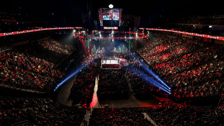 A full house watches the excitement of WWE Monday Night Raw at Wells Fargo Arena in Des Moines.