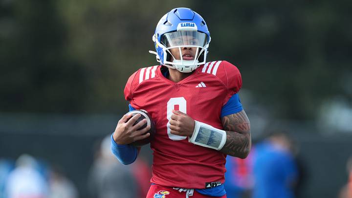 Kansas redshirt sophomore quarterback Isaiah Marshall (8)