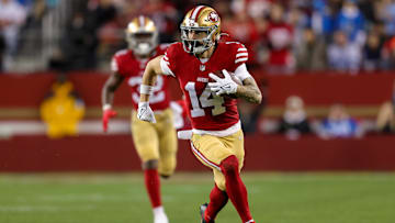 Dec 30, 2024; Santa Clara, California, USA; San Francisco 49ers wide receiver Ricky Pearsall (14) during the game against the Detroit Lions at Levi's Stadium.