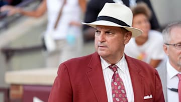 Joe Castiglione walks the sidelines in the second half of an NCAA football game between Oklahoma (OU) and Temple at the Gaylord Family Oklahoma Memorial Stadium in Norman, OK