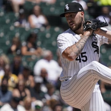 Jun 30, 2024; Chicago, Illinois, USA; Chicago White Sox pitcher Garrett Crochet (45) throws the ball against the Colorado Rockies during the first inning at Guaranteed Rate Field.
