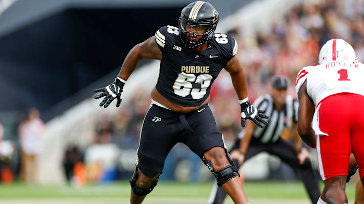 Marcus Mbow of Purdue plays against Nebraska.