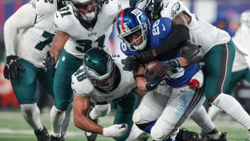 Jan 7, 2024; East Rutherford, New Jersey, USA; New York Giants running back Saquon Barkley (26) is