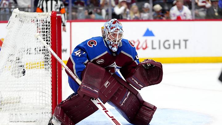May 22, 2026; Denver, Colorado, USA; Colorado Avalanche goaltender Scott Wedgewood (41) stands in the crease during the third period against the Vegas Golden Knights in game two of the Western Conference Final of the 2026 Stanley Cup Playoffs at Ball Arena. Mandatory Credit: Ron Chenoy-Imagn Images