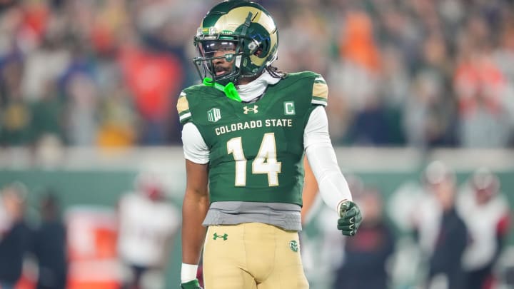 Nov 11, 2023; Fort Collins, Colorado, USA; Colorado State Rams wide receiver Tory Horton (14) reacts to a call during the second quarter against the San Diego State Aztecs at Sonny Lubick Field at Canvas Stadium. Mandatory Credit: Andrew Wevers-USA TODAY Sports