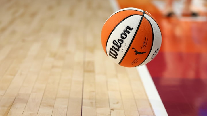 Jun 30, 2024; Phoenix, Arizona, USA; Detailed view of an official WNBA basketball during the Phoenix Mercury game against the Indiana Fever at Footprint Center. Mandatory Credit: Mark J. Rebilas-Imagn Images Jun 30, 2024; Phoenix, Arizona, USA; Detailed view of an official WNBA basketball during the Phoenix Mercury game against the Indiana Fever at Footprint Center. Mandatory Credit: Mark J. Rebilas-Imagn Images