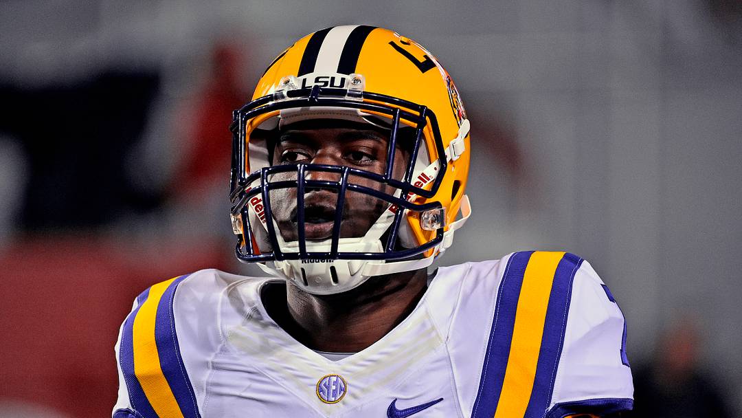 Nov 15, 2014; Fayetteville, AR, USA; LSU Tigers running back Leonard Fournette (7) looks on during the first half against the Arkansas Razorbacks at Donald W. Reynolds Razorback Stadium. Mandatory Credit: Jasen Vinlove-USA TODAY Sports
