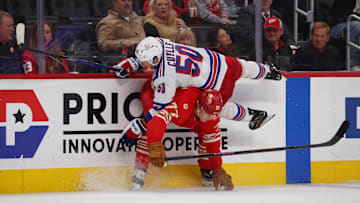 The New York Rangers and Detroit Red Wings set off fireworks until after the clock had run out on Sunday night.