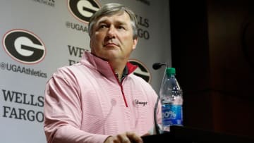 Georgia head coach Kirby Smart speaks to the media on the first day of spring practice in Athens, Ga., on Tuesday, March 12, 2024.