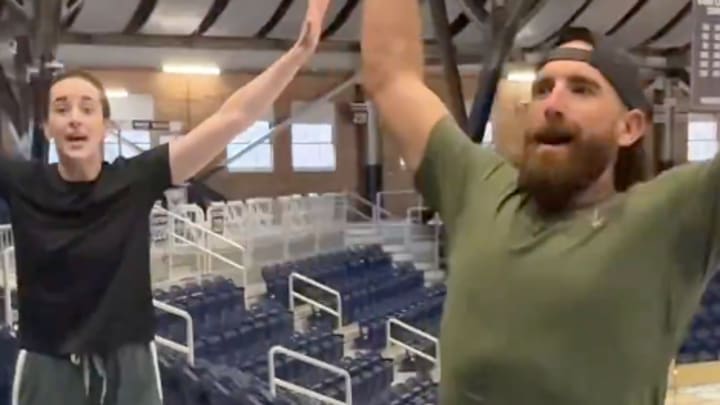 Caitlin Clark had a front row seat to quite a trick shot. Caitlin Clark had a front row seat to quite a trick shot.