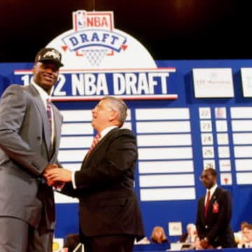 Shaquille O’Neal and David Stern at the 1992 NBA Draft.