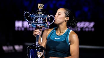 Madison Keys with the Australian Open trophy - 2025